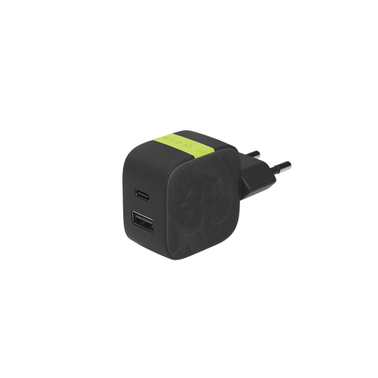 InstantCharger 30W 2 USB - Black - Compact USB-C and USB-A PD charger - Hero